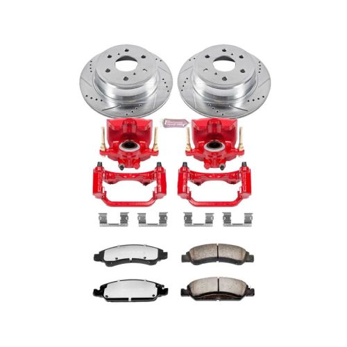 2014-2015 GMC Sierra 1500 & Chevrolet Silverado 1500 Heavy-Duty Truck & Tow Brake Upgrade Kit with Drilled & Slotted Rotors, Carbon-Fiber Ceramic Pads, Powder Coated Calipers - Premium Replacement