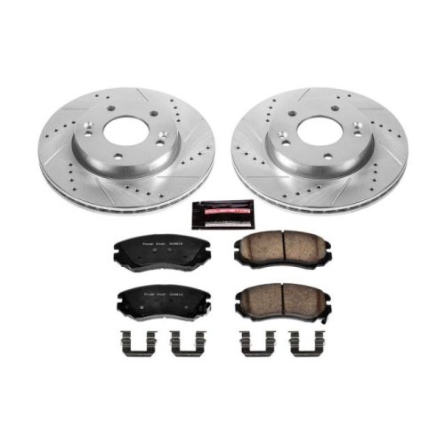 2010-2011 Kia Soul Front Brake Upgrade Kit - Drilled & Slotted Rotors with Carbon-Fiber Ceramic Brake Pads - Heavy-Duty Performance Replacement