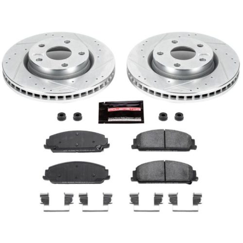 2008-2009 Pontiac G8 Front Z23 Evolution Sport Brake Kit - Heavy-Duty Drilled & Slotted Rotor and Carbon-Fiber Ceramic Brake Pads - Premium Replacement