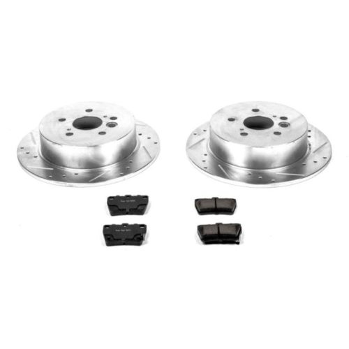 2004-2005 Toyota RAV4 Rear Brake Rotor and Carbon-Fiber Ceramic Brake Pad Upgrade - Heavy Duty Drilled & Slotted Rotors with Premium Hardware - Premium Replacement