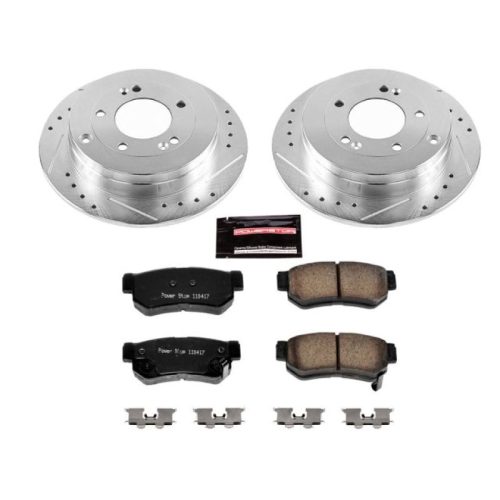 2006-2009 Hyundai Azera Rear Z23 Evolution Sport Brake Upgrade Kit - Heavy-Duty Drilled & Slotted Rotors with Carbon-Fiber Ceramic Pads - Premium Replacement