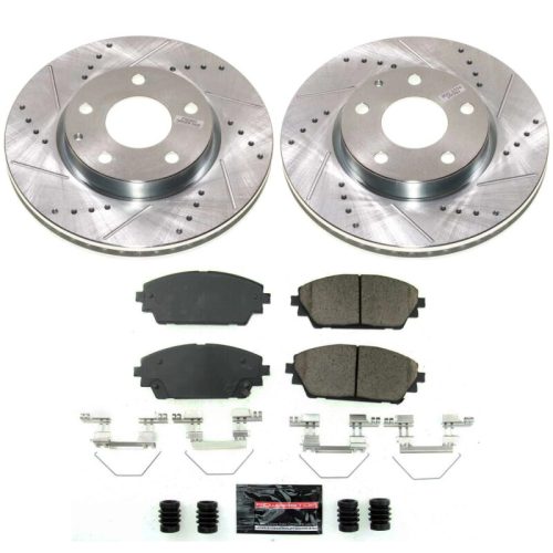 2019-2022 Mazda 3 Front Z23 Evolution Brake Upgrade Kit with Drilled & Slotted Rotors and Carbon-Fiber Ceramic Pads - Premium Replacement