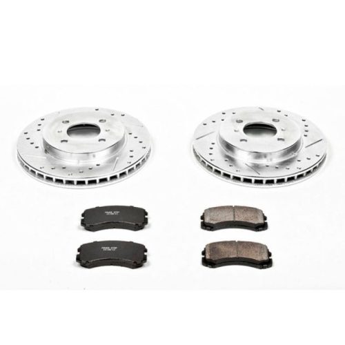 2002-2007 Mitsubishi Lancer Front Z23 Evolution Sport Brake Upgrade Kit - Heavy-Duty Drilled & Slotted Rotors with Carbon-Fiber Ceramic Pads - Premium Replacement
