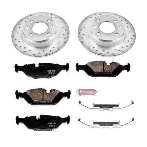 1989-1993 Saab 900 Rear PowerStop Z23 Evolution Sport Brake Upgrade Kit - Heavy-Duty Drilled & Slotted Rotors with Carbon-Fiber Ceramic Pads for Towing and Daily-Driving Performance