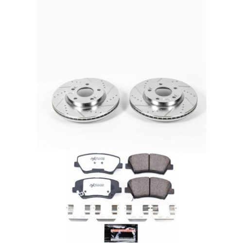 2011-2014 Hyundai Elantra Front Z26 Street Warrior Brake Upgrade Kit - Heavy-Duty Drilled & Slotted Rotors with Carbon-Fiber Ceramic Pads - Premium Replacement