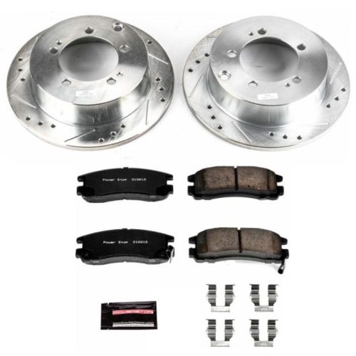 1994-2003 Mitsubishi Eclipse & 1994-1995 Chrysler Sebring Rear Z23 Evolution Sport Brake Upgrade Kit - Premium Heavy-Duty Drilled & Slotted Rotors with Carbon-Fiber Ceramic Pads