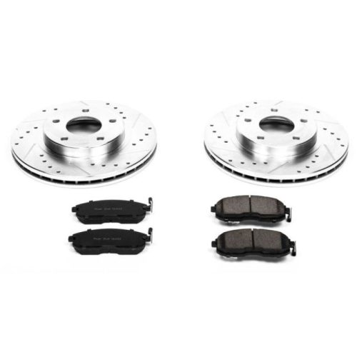 2001 Nissan Maxima Front Z23 Evolution Sport Brake Kit - Performance Drilled & Slotted Rotors with Carbon-Fiber Ceramic Brake Pads - Premium Replacement