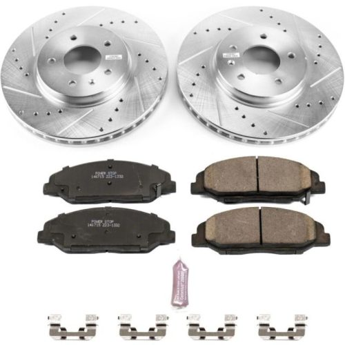 2009-2011 Cadillac STS Front Z23 Evolution Sport Brake Upgrade Kit - Drilled & Slotted Rotors with Carbon-Fiber Ceramic Pads for Heavy-Duty Performance - Premium Replacement