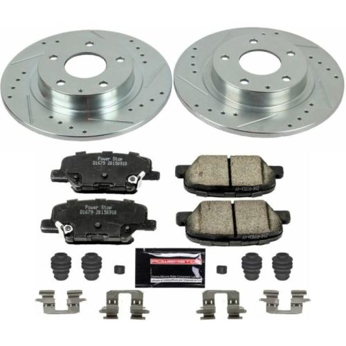 2014-2015 Mazda 6 Rear Heavy-Duty Drilled and Slotted Brake Rotor with Carbon-Fiber Ceramic Pads - Premium Replacement