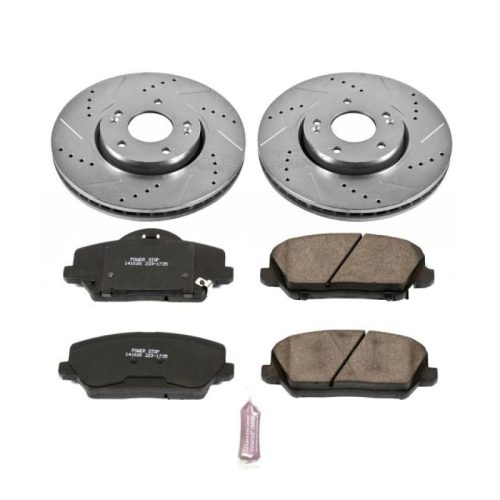 2014-2017 Kia Forte Koup & Forte5 Front Brake Upgrade Kit with Drilled & Slotted Rotors and Carbon-Fiber Ceramic Pads - Heavy-Duty Performance Replacement