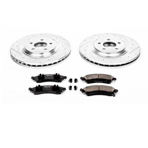 2004-1997 Ford Mustang Front Z23 Evolution Sport Brake Upgrade Kit - Premium Heavy-Duty Drilled & Slotted Rotors with Carbon-Fiber Ceramic Pads