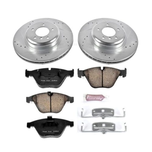 2011-2013 BMW 335d, 335i, 335is Front Z23 Evolution Sport Brake Upgrade Kit - Heavy-Duty Drilled & Slotted Rotors with Carbon-Fiber Ceramic Pads for Towing and Daily Driving - Premium Replacement