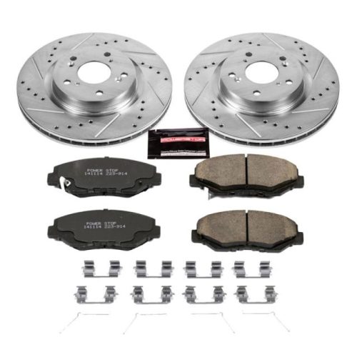 2012-2015 Honda CR-V Front Z23 Evolution Sport Brake Upgrade Kit - Premium Heavy-Duty Drilled & Slotted Rotors with Carbon-Fiber Ceramic Pads & Hardware