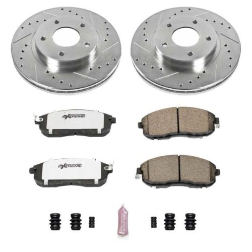 2001 Nissan Maxima Front Z26 Street Warrior Brake Kit - High-Performance Drilled & Slotted Rotors with Carbon-Fiber Ceramic Pads - Premium Replacement