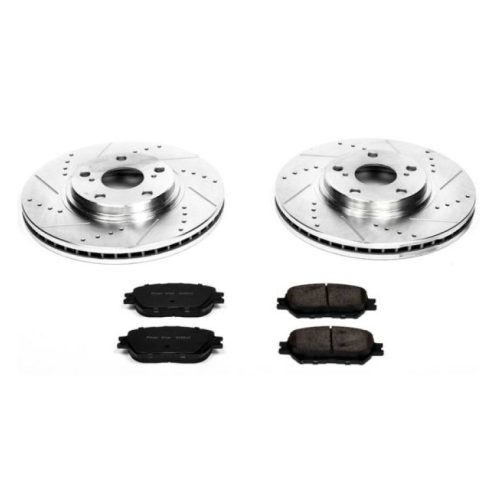 2002-2004 Toyota Camry Front Z23 Evolution Sport Brake Upgrade Kit - Premium Heavy-Duty Drilled & Slotted Rotor and Carbon-Fiber Ceramic Brake Pads