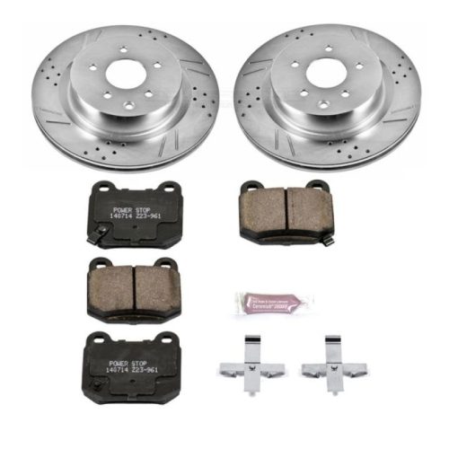 2003-2006 Nissan 350Z & Infiniti G35 Rear Z23 Evolution Sport Brake Upgrade Kit - Heavy-Duty Drilled & Slotted Rotors with Carbon-Fiber Ceramic Pads - Premium Replacement