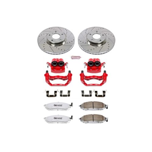 2006-2009 Nissan 350Z Front Z26 Street Warrior Brake Upgrade Kit with Drilled & Slotted Rotors, Carbon-Fiber Ceramic Pads, Powder Coated Calipers - Premium Replacement