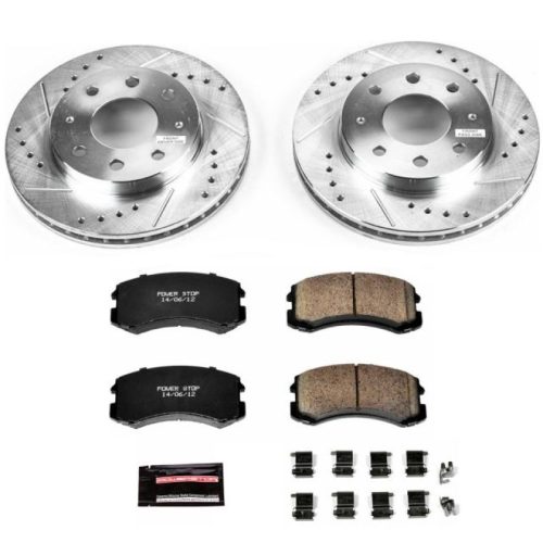 2002-2007 Mitsubishi Lancer Front Brake Upgrade Kit with Drilled & Slotted Rotors and Carbon-Fiber Ceramic Pads - Premium Replacement