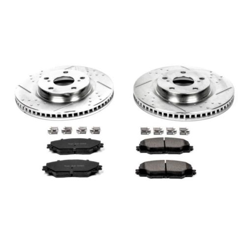 2012-2017 Toyota RAV4, 2006-2016 Toyota Mirai Heavy Duty Drilled & Slotted Brake Rotor and Carbon-Fiber Ceramic Brake Pad Upgrade - Premium Replacement