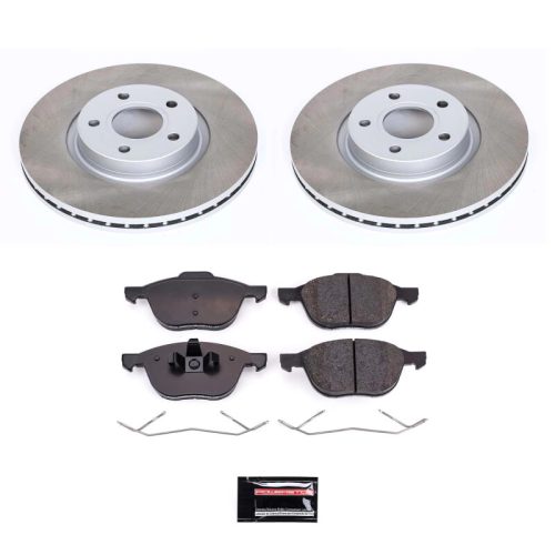 2004-2011 Volvo S40, 2007-2013 Volvo V50 & C30 Heavy-Duty Semi-Coated Rotor Brake Kit with Ceramic Pads - Premium Replacement