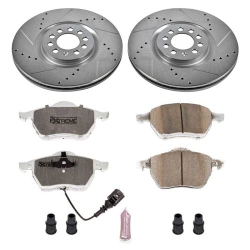 2000-2006 Audi TT & 2002-2005 Volkswagen Golf Front Z26 Street Warrior Brake Upgrade Kit - Heavy-Duty Drilled & Slotted Rotor and Carbon-Fiber Ceramic Brake Pads - Premium Replacement