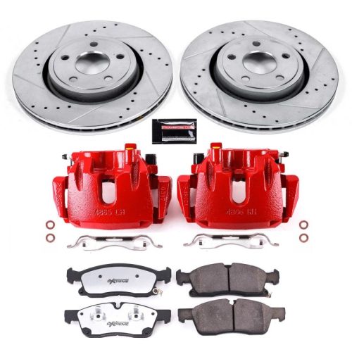2016-2017 Jeep Grand Cherokee Front Z36 Truck & Tow Brake Upgrade Kit with Drilled & Slotted Rotors, Carbon-Fiber Ceramic Pads, Powder Coated Calipers - Premium Replacement