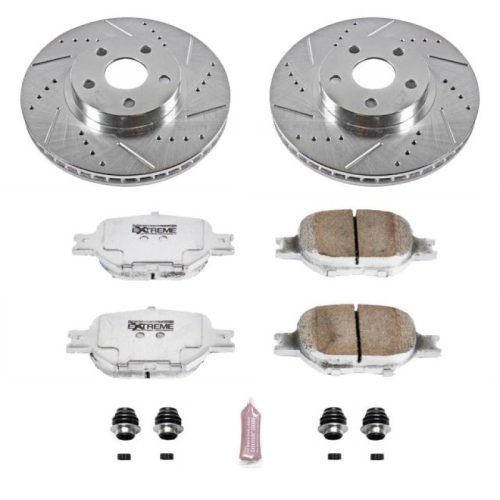2001-2005 Toyota Celica Front Z26 Street Warrior Brake Kit with Drilled & Slotted Rotors and Carbon-Fiber Ceramic Pads - Premium Replacement