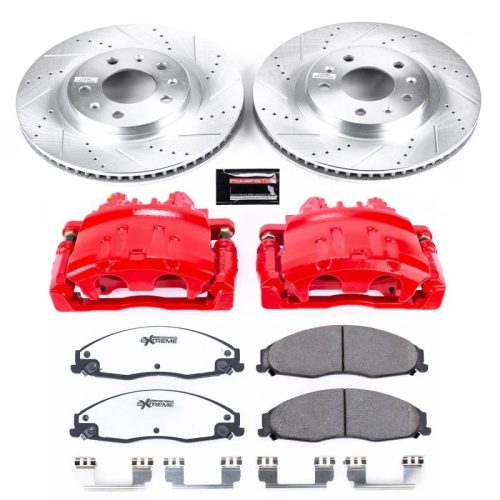 2003-2007 Cadillac CTS Front Z26 Street Warrior Brake Upgrade Kit with Drilled & Slotted Rotors, Carbon-Fiber Ceramic Pads, Powder Coated Calipers - Premium Replacement