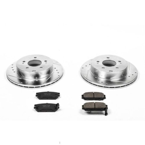 2007-2009 Mitsubishi Eclipse & Galant Rear Z23 Evolution Sport Brake Upgrade Kit - Heavy-Duty Drilled & Slotted Rotor Set with Carbon-Fiber Ceramic Pads - Premium Replacement