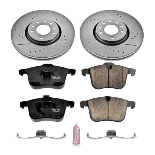 2006-2011 Saab 9-3 Front Z23 Evolution Sport Brake Upgrade Kit - Drilled and Slotted Rotors with Carbon-Fiber Ceramic Pads for Heavy-Duty Performance