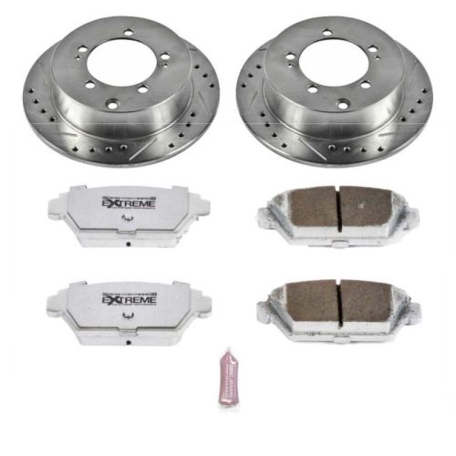 1990-1994 Mitsubishi Eclipse & 1992-1993 Eagle Talon Rear Z26 Street Warrior Brake Upgrade Kit - Heavy-Duty Drilled & Slotted Rotor Performance with Carbon-Fiber Ceramic Pads - Premium Replacement