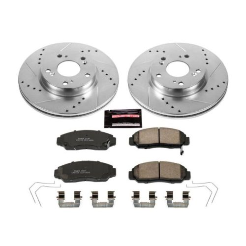 2012-2015 Honda Civic Front Z23 Evolution Sport Brake Kit - Heavy-Duty Drilled & Slotted Rotor and Carbon-Fiber Ceramic Brake Pad Upgrade - Premium Replacement