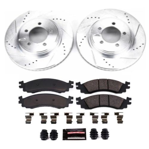 2006-2008 Ford Explorer Front Z23 Evolution Sport Brake Kit - Premium Heavy-Duty Drilled & Slotted Rotor and Carbon-Fiber Ceramic Brake Pads Upgrade