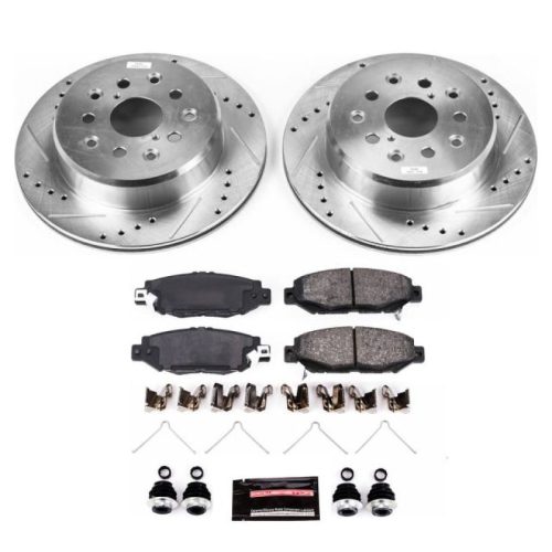 1993-1998 Toyota Supra & 1993-1997 Lexus GS300 Rear Z23 Evolution Sport Brake Assembly - Heavy Duty Drilled & Slotted Rotor Upgrade with Carbon-Fiber Ceramic Pads - Premium Replacement