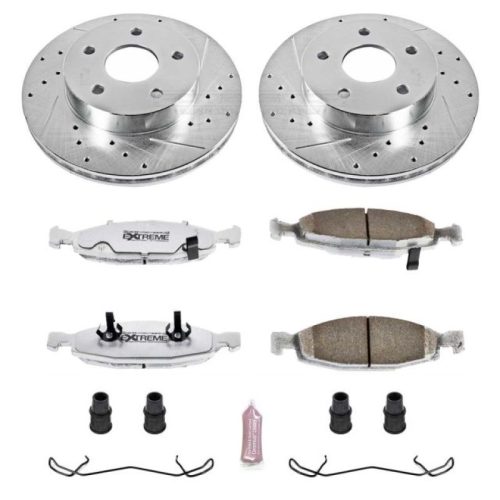 2001-2002 Jeep Grand Cherokee Front Brake Upgrade Kit with Drilled & Slotted Rotors and Carbon-Fiber Ceramic Pads - Premium Replacement