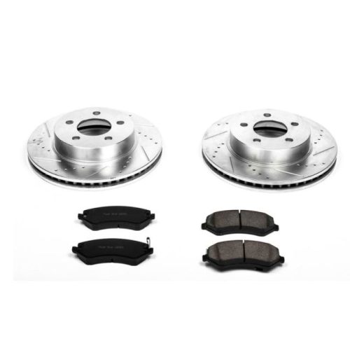 2005-2007 Jeep Liberty Front Brake Rotor and Carbon-Fiber Ceramic Brake Pad Upgrade Kit - Heavy-Duty Drilled & Slotted Performance Replacement