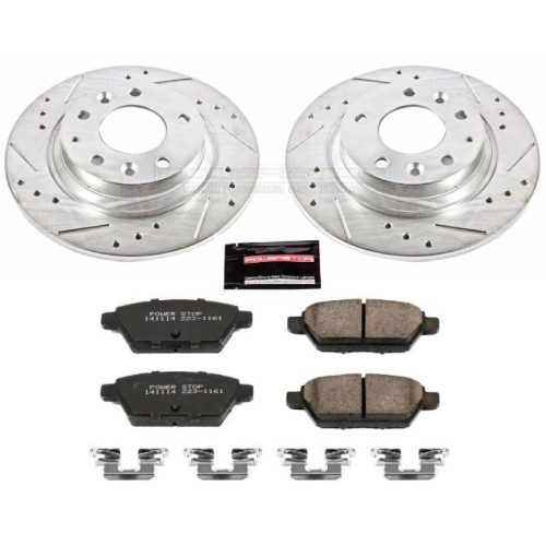 2006-2007 Mazda 6, Ford Fusion, Mercury Milan Rear PowerStop Z23 Evolution Sport Brake Kit - Heavy-Duty Drilled & Slotted Rotor and Carbon-Fiber Ceramic Brake Pads for Reliable Towing and Daily Driving - Premium Replacement