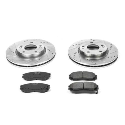 2004-2006 Hyundai Tiburon Front Z23 Evolution Sport Brake Kit - Heavy-Duty Drilled & Slotted Rotors with Carbon-Fiber Ceramic Pads - Premium Replacement