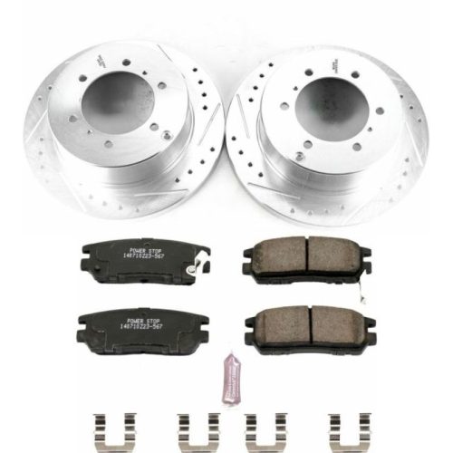 1991-2000 Mitsubishi Montero Rear Z23 Evolution Sport Brake Upgrade Kit - Heavy-Duty Drilled & Slotted Rotors with Carbon-Fiber Ceramic Pads for Towing and Daily Use - Premium Replacement