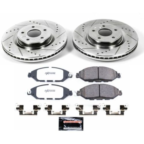 2013-2014 Infiniti JX35 & Nissan Pathfinder Heavy-Duty Brake System with Drilled & Slotted Rotors and Carbon-Fiber Ceramic Pads - Premium Replacement