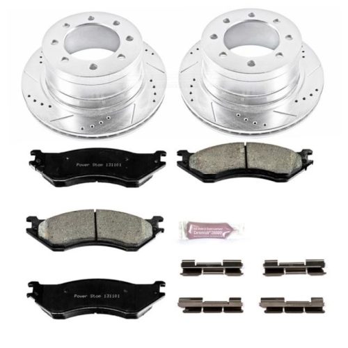 2006-2008 Dodge Ram 1500 & 2500 Rear Brake Performance Upgrade Kit with Drilled & Slotted Rotors and Carbon-Fiber Ceramic Pads - Premium Replacement