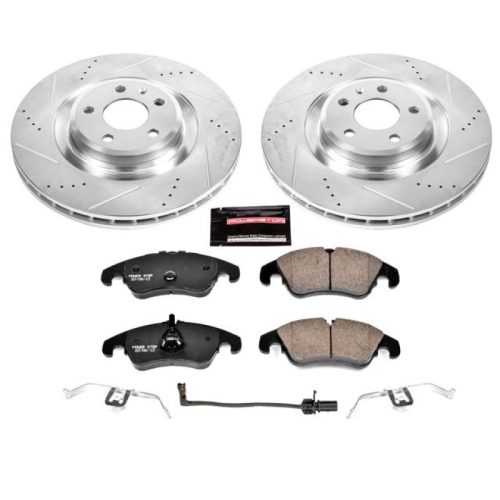 2011-2011 Audi S4 Front Heavy-Duty Drilled & Slotted Rotor and Carbon-Fiber Ceramic Brake Pads - Premium Replacement