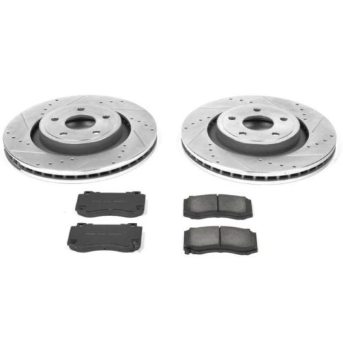 2006-2010 Jeep Grand Cherokee Front Brake Rotor and Carbon-Fiber Ceramic Brake Pads Upgrade - Heavy-Duty Drilled and Slotted Performance Replacement