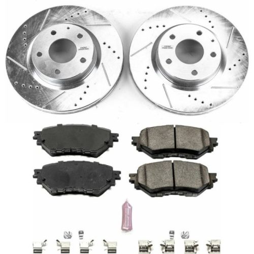 2017-2018 Mazda 3 Front Z23 Evolution Sport Brake Upgrade Kit - Heavy-Duty Drilled & Slotted Rotors with Carbon-Fiber Ceramic Pads - Premium Replacement