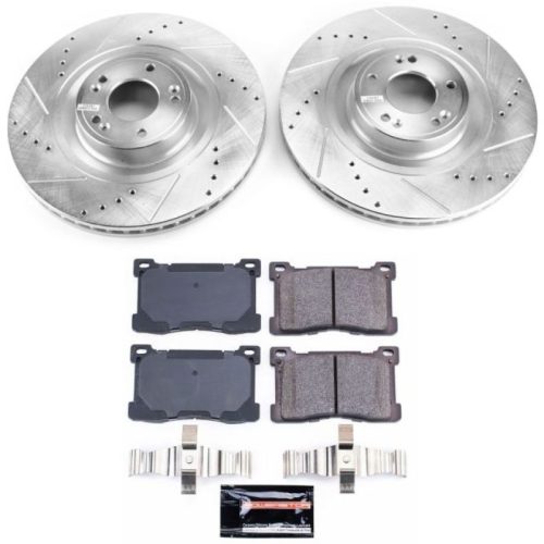 2012-2016 Hyundai Equus Front PowerStop Z23 Evolution Sport Brake Upgrade Kit - Premium Heavy-Duty Drilled and Slotted Rotor and Carbon-Fiber Ceramic Brake Pads