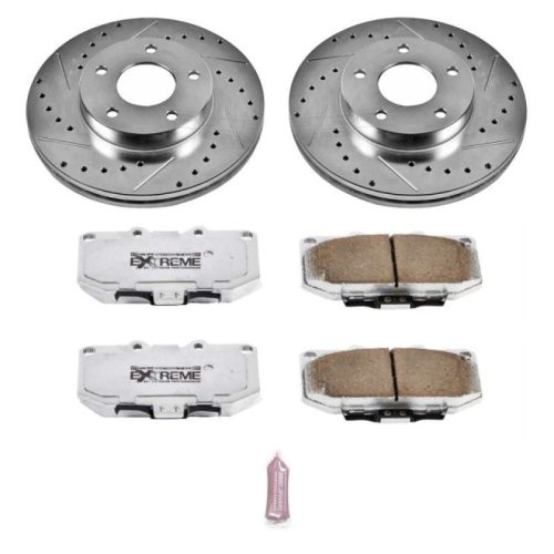 1989-1990 Nissan 300ZX Front Z26 Street Warrior Brake Performance Upgrade Kit - Heavy Duty Drilled & Slotted Rotors with Carbon-Fiber Ceramic Pads - Premium Replacement