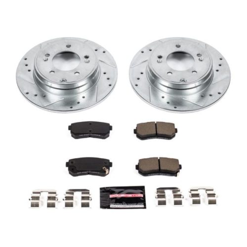 2016 Hyundai Sonata Rear Z23 Evolution Sport Brake Upgrade Kit - Drilled & Slotted Rotors with Carbon-Fiber Ceramic Pads for Heavy-Duty Performance - Premium Replacement