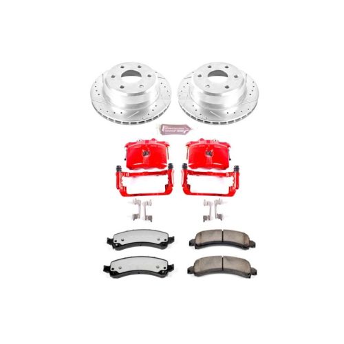 2003-2005 Chevrolet Express 1500 / GMC Savana 1500 Heavy-Duty Brake Upgrade Kit with Drilled & Slotted Rotors, Carbon-Fiber Ceramic Pads, Powder Coated Calipers - Premium Replacement