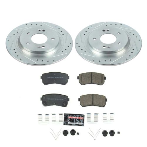 2018-2020 Hyundai Kona Rear Z23 Evolution Sport Brake Upgrade Kit - Premium Heavy-Duty Drilled & Slotted Rotor Assembly with Carbon-Fiber Ceramic Pads