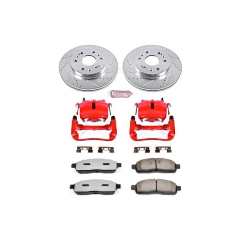 2006-2007 Ford F-150 & Lincoln Mark LT Heavy-Duty Brake Upgrade Kit with Drilled & Slotted Rotors, Carbon-Fiber Ceramic Pads, Powder Coated Calipers - Premium Replacement
